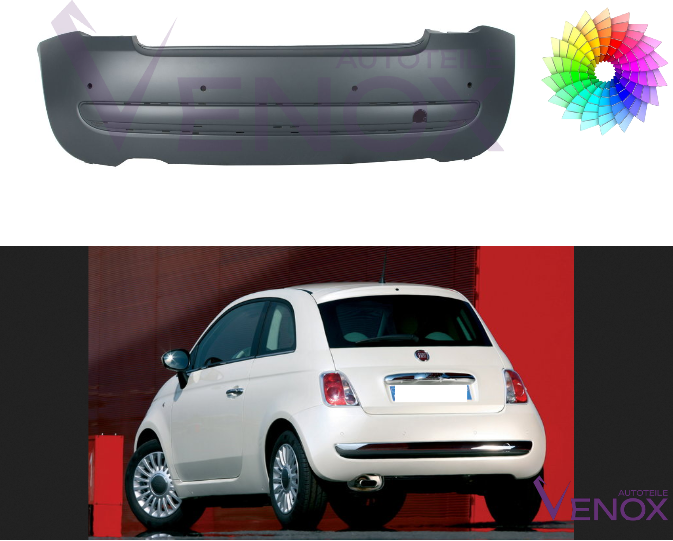 Zadní nárazník Fiat 500 (312) 07-15 4 PDC +L Libovolná barva - Obrázek 2