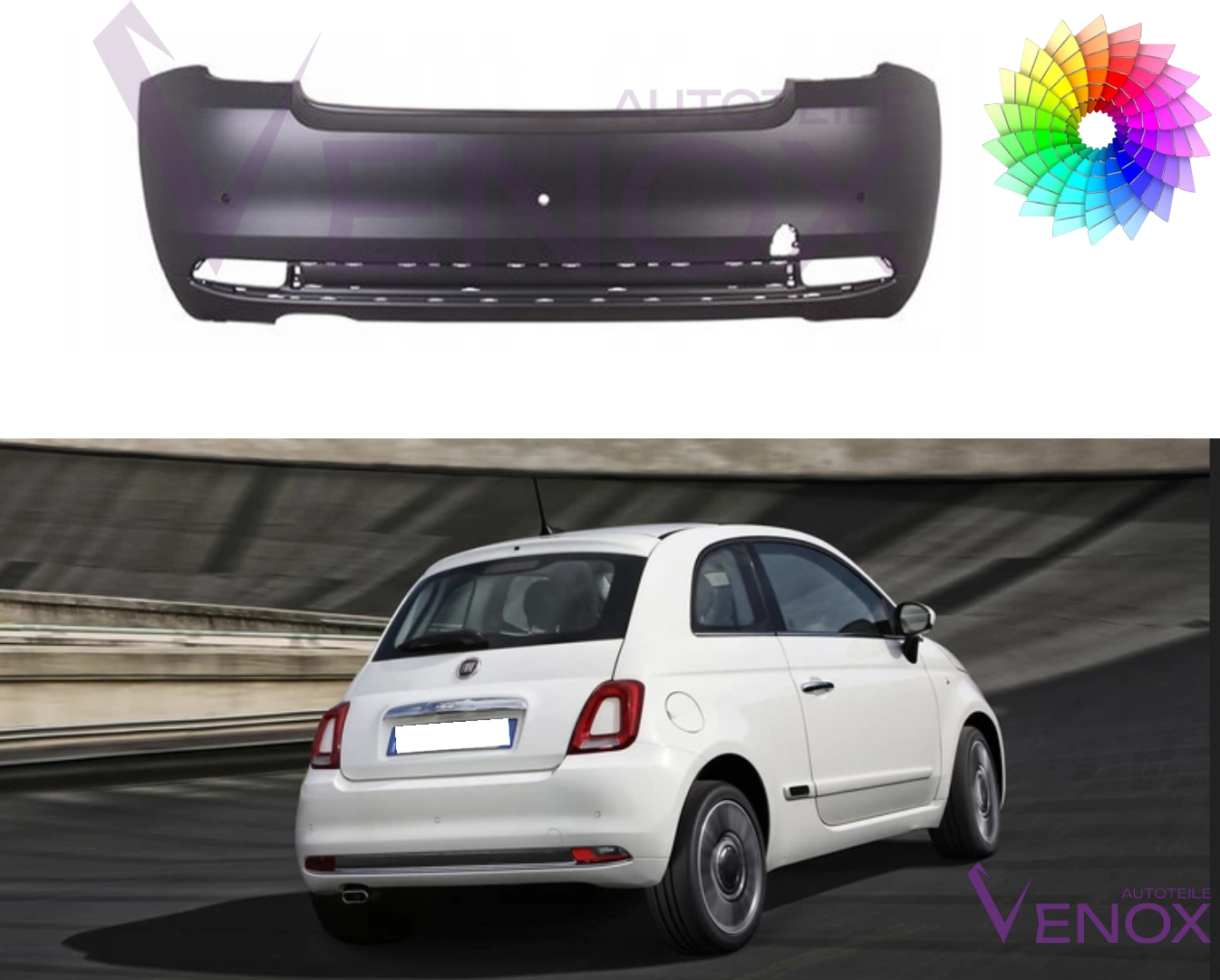 Zadní nárazník Fiat 500 (312) Od 15 PDC Libovolná barva - Obrázek 2