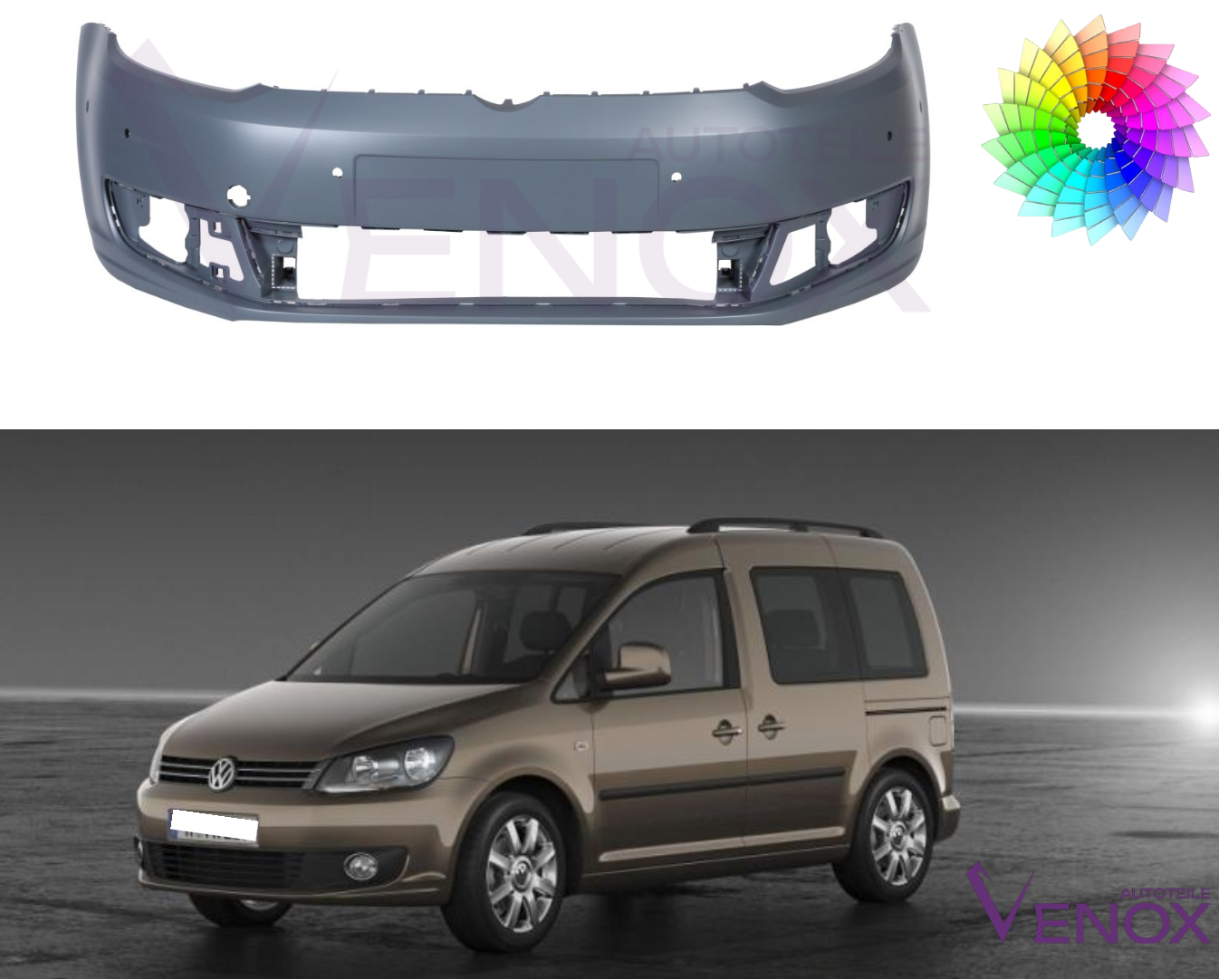 Přední nárazník VW Caddy 10-15 6 PDC Libovolná barva - Obrázek 2