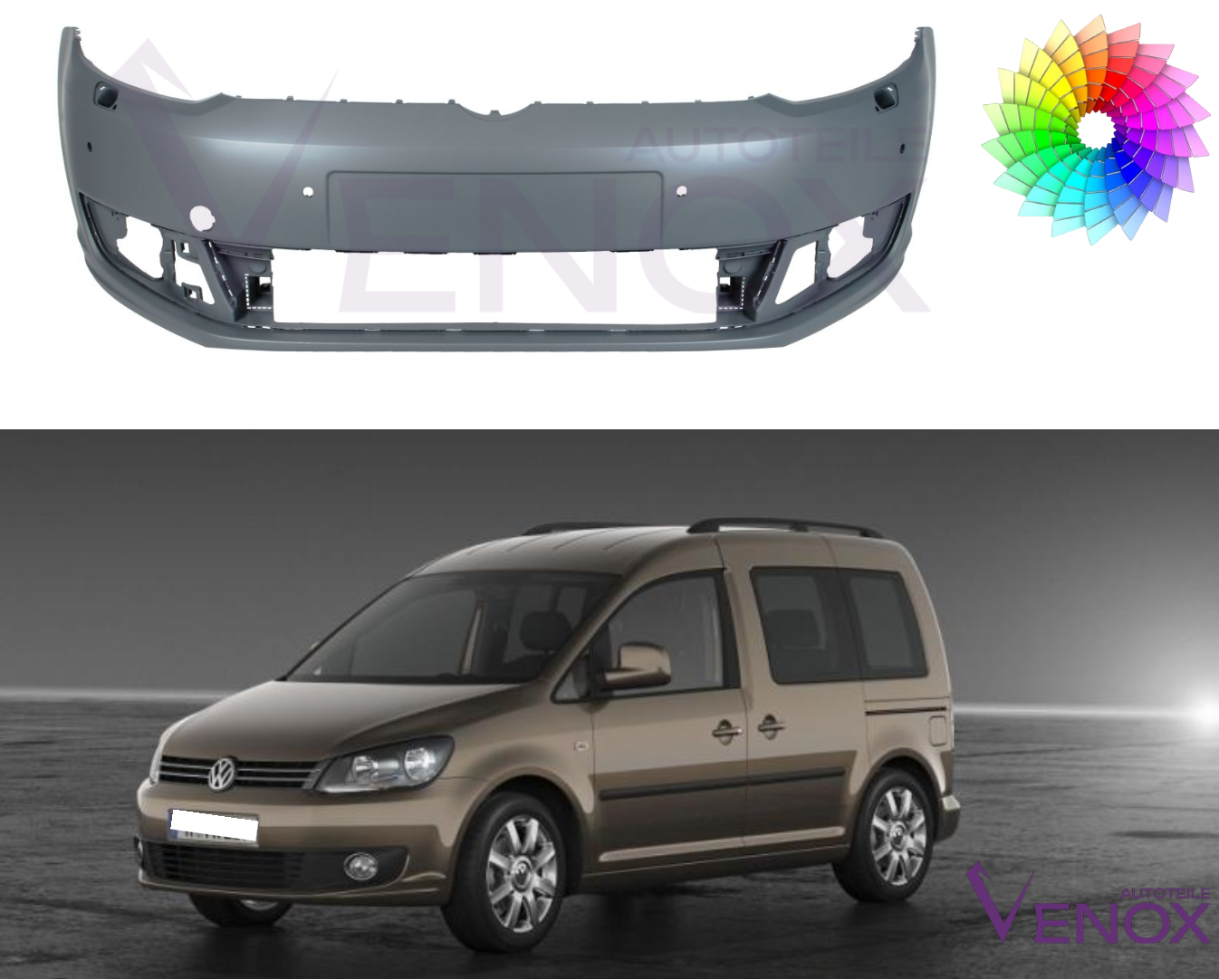 Přední nárazník VW Caddy 10-15 SR 6 PDC Libovolná barva - Obrázek 2