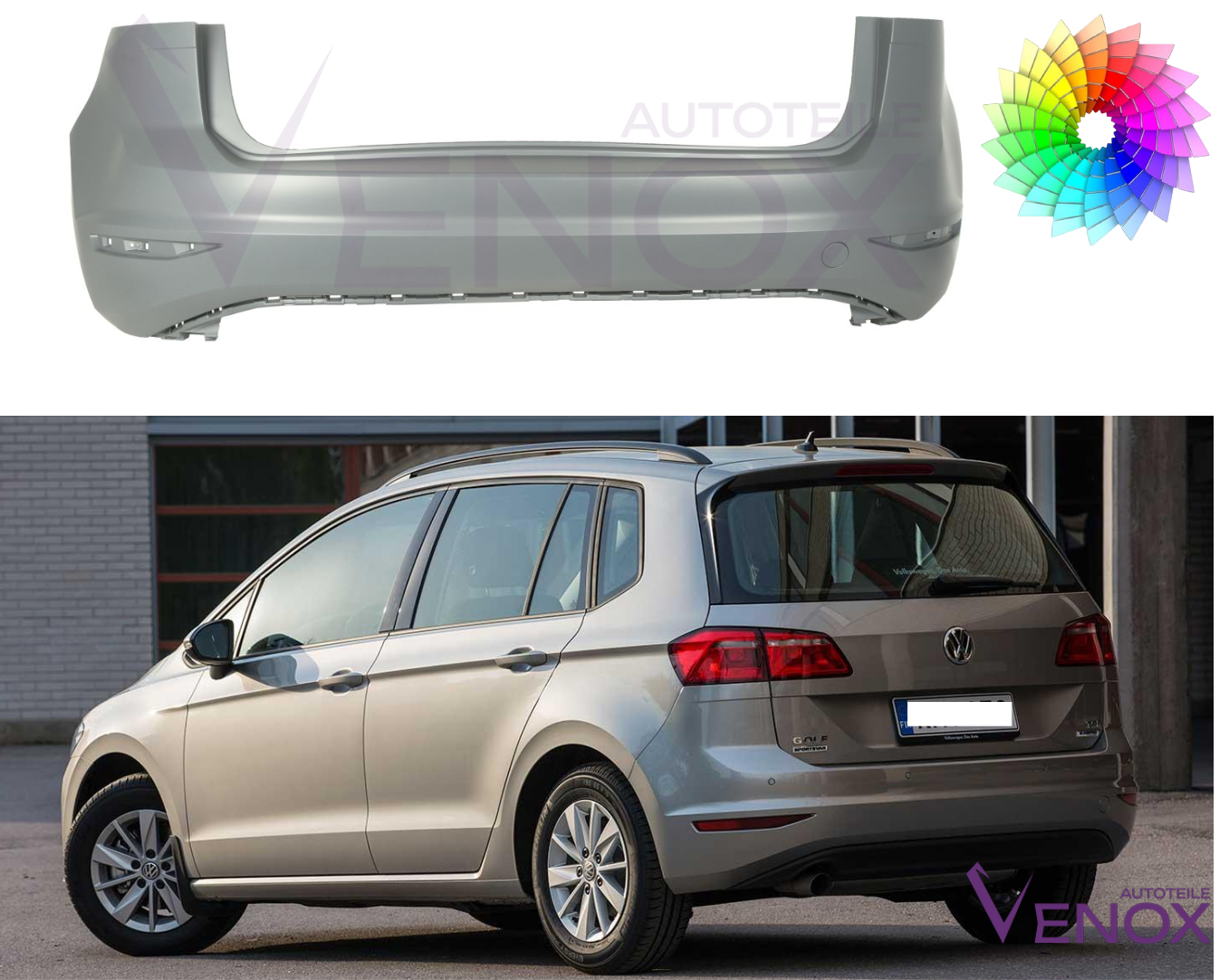 Zadní nárazník Vw Golf Sportsvan 2014-2017 Libovolná barva - Obrázek 2