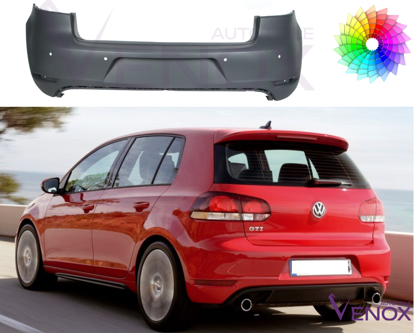 Zadní nárazník Vw Golf VI GTD GTI 2008-2016 4xPDC Libovolná barva - Obrázek 2