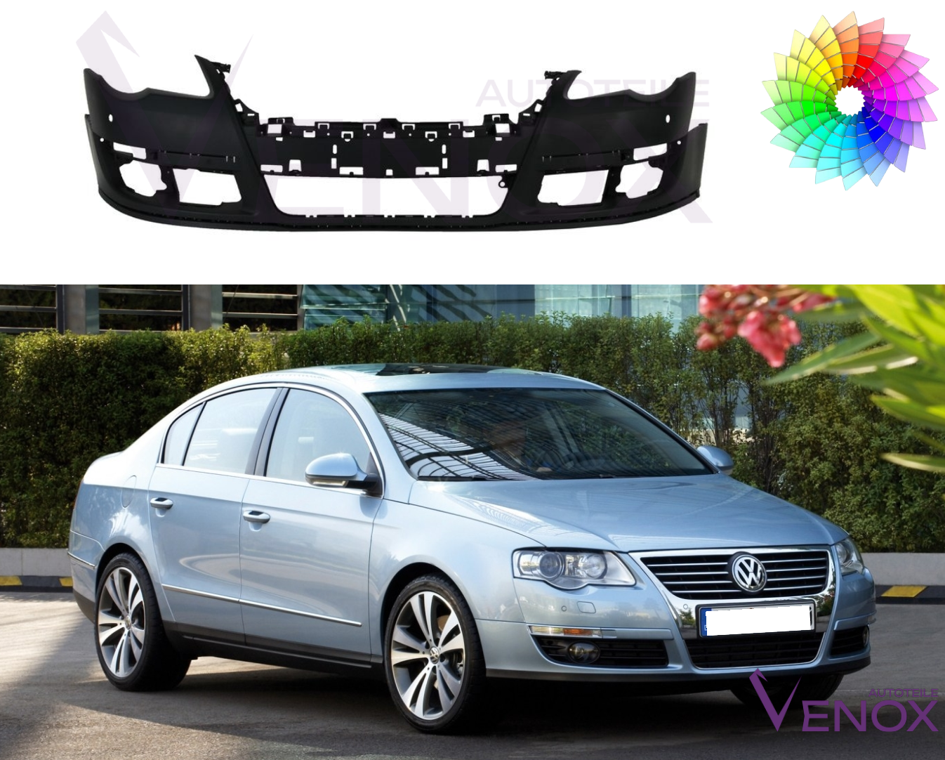 Přední nárazník Passat B6 2005-2010 PDC Libovolná barva - Obrázek 2
