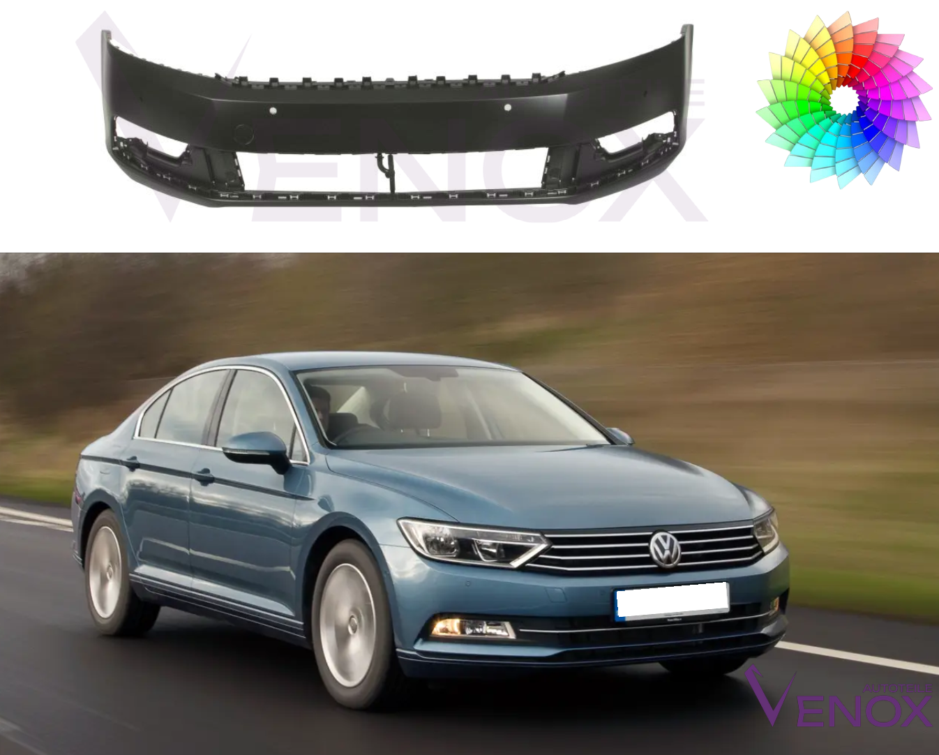 Přední nárazník VW Passat B7 2010-2015 4 PDC Libovolná barva - Obrázek 2