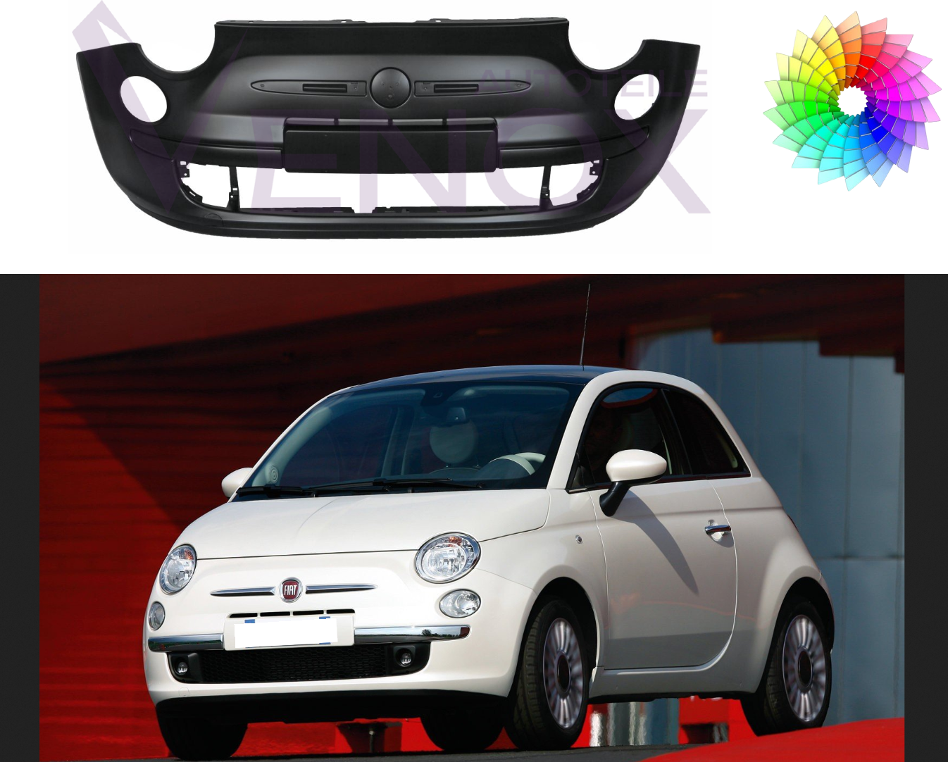 Přední nárazník Fiat 500 312 2007-2015 libovolná barva - Obrázek 2