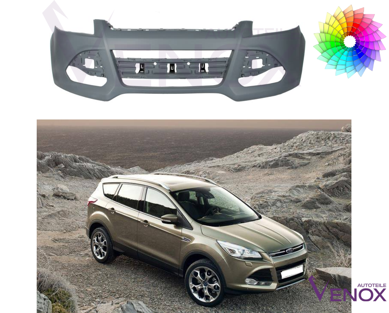 Přední nárazník Ford Kuga II 13-16 PDC SKaždá barva - Obrázek 2