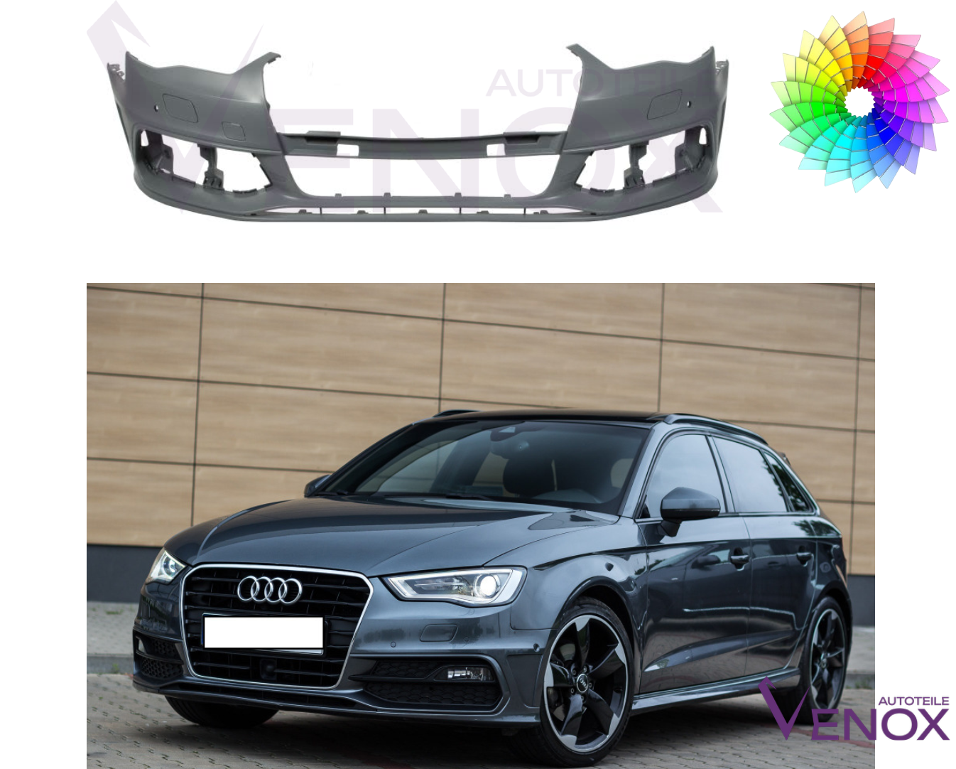Přední nárazník Audi A3 8V 12-16 SR PDC+- libovolná barva - Obrázek 2