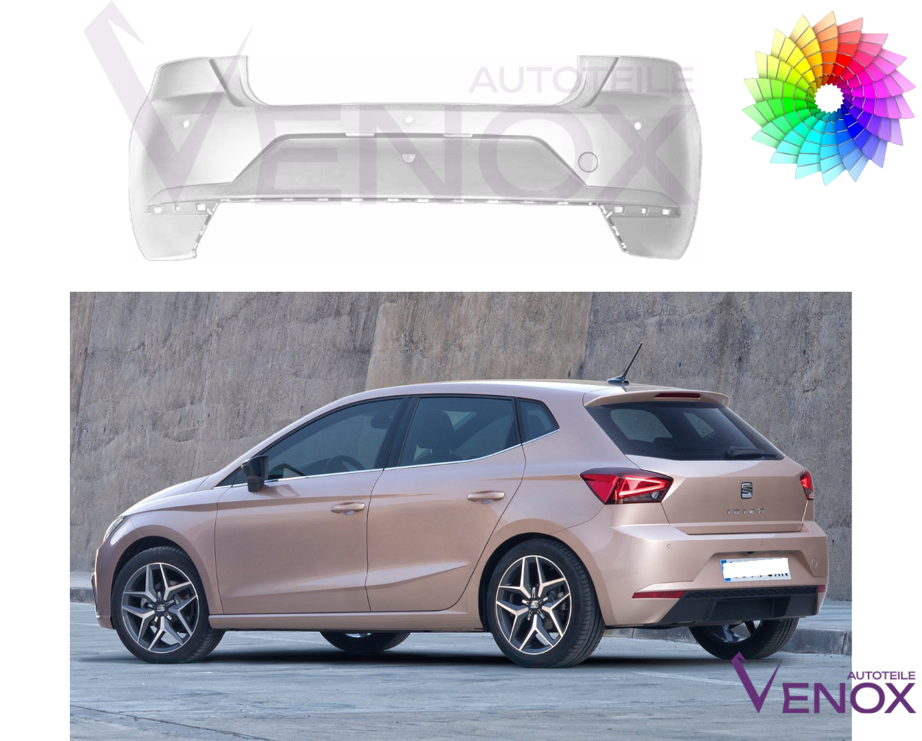 Zadní nárazník Seat Ibiza 6F Od 2017 3xPDC Libovolná barva - Obrázek 2